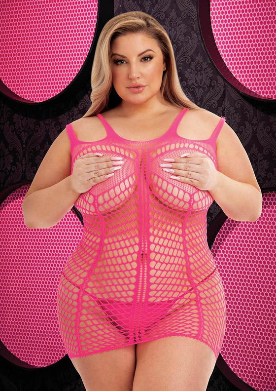 Shredded Mini Dress - Hot Pink/Pink - Plus Size/Queen