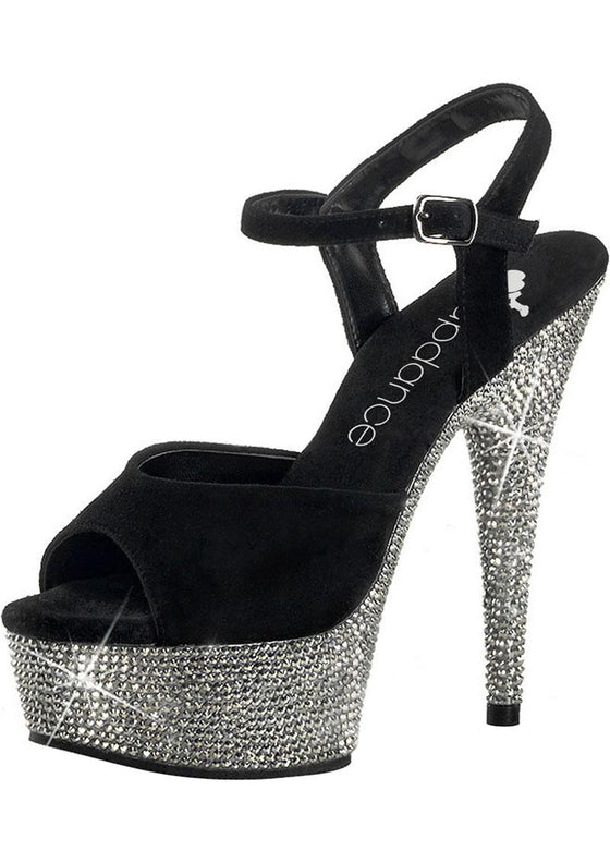 6in. Rhinestone Black Suede Strap - Black - Size 9