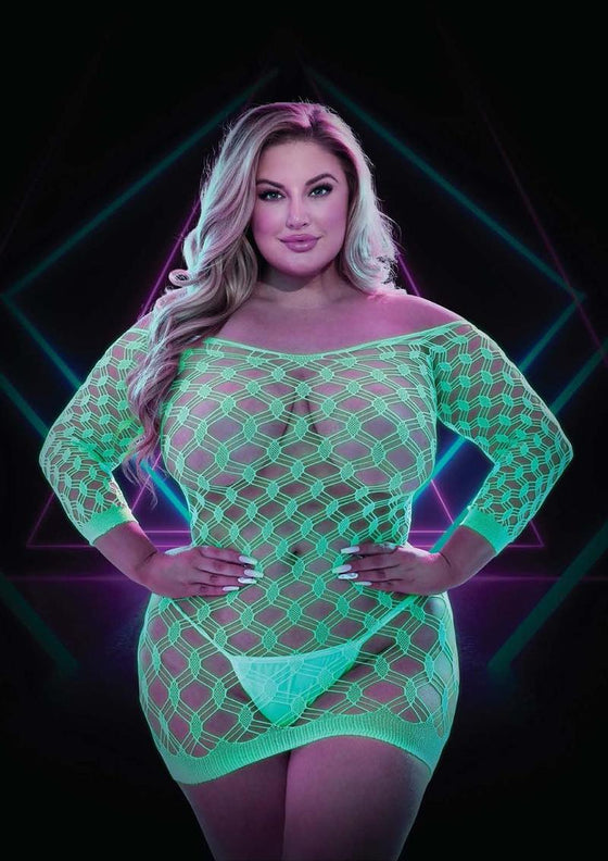 Glow In The Dark Mini Dress - Glow In The Dark/Green - Plus Size