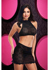 Jacquard Crop Top and Skirt - Black - One Size - Set
