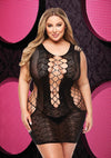 Lace and Fishnet Halter Dress - Black - Queen