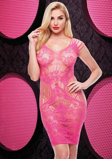  Lace Cut Out Mini Dress - Hot Pink/Pink - One Size