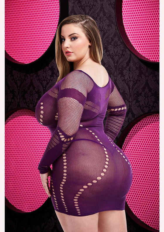 Long Sleeve Mini Dress - Purple - Queen