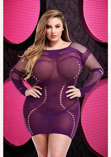  Long Sleeve Mini Dress - Purple - Queen